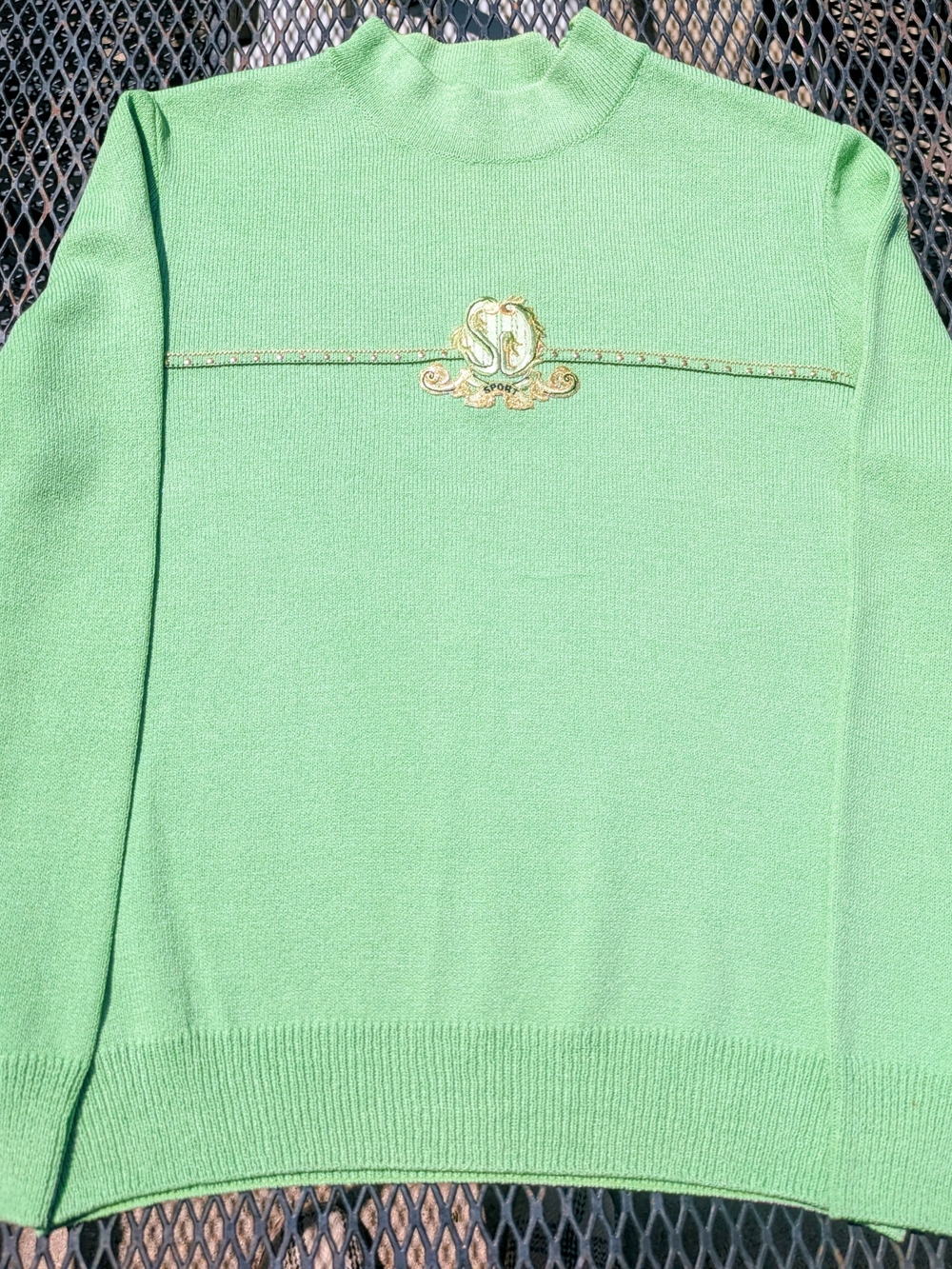 Green Embroidered Mock Turtleneck Sweater